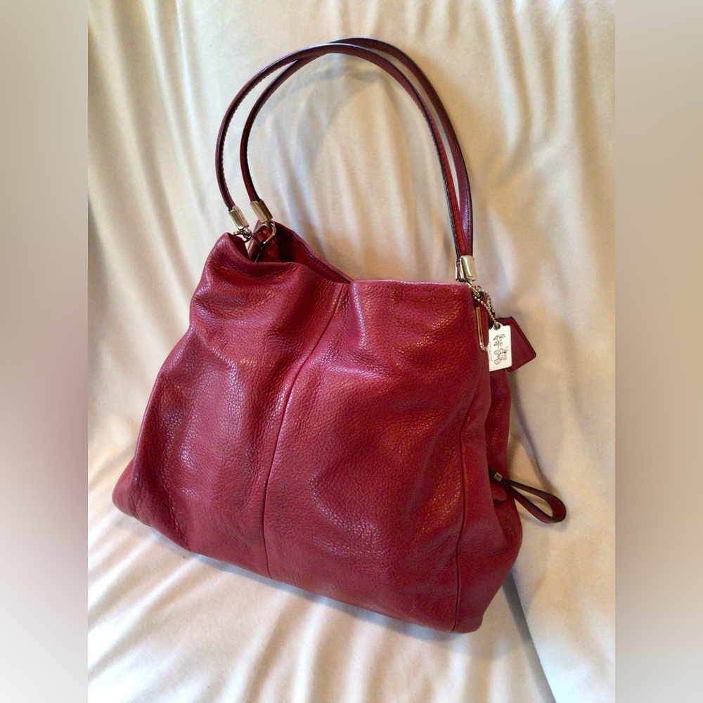 Coach Phoebe Red Leather Shoulder Bag with Slouchy Design, 3 Section Org